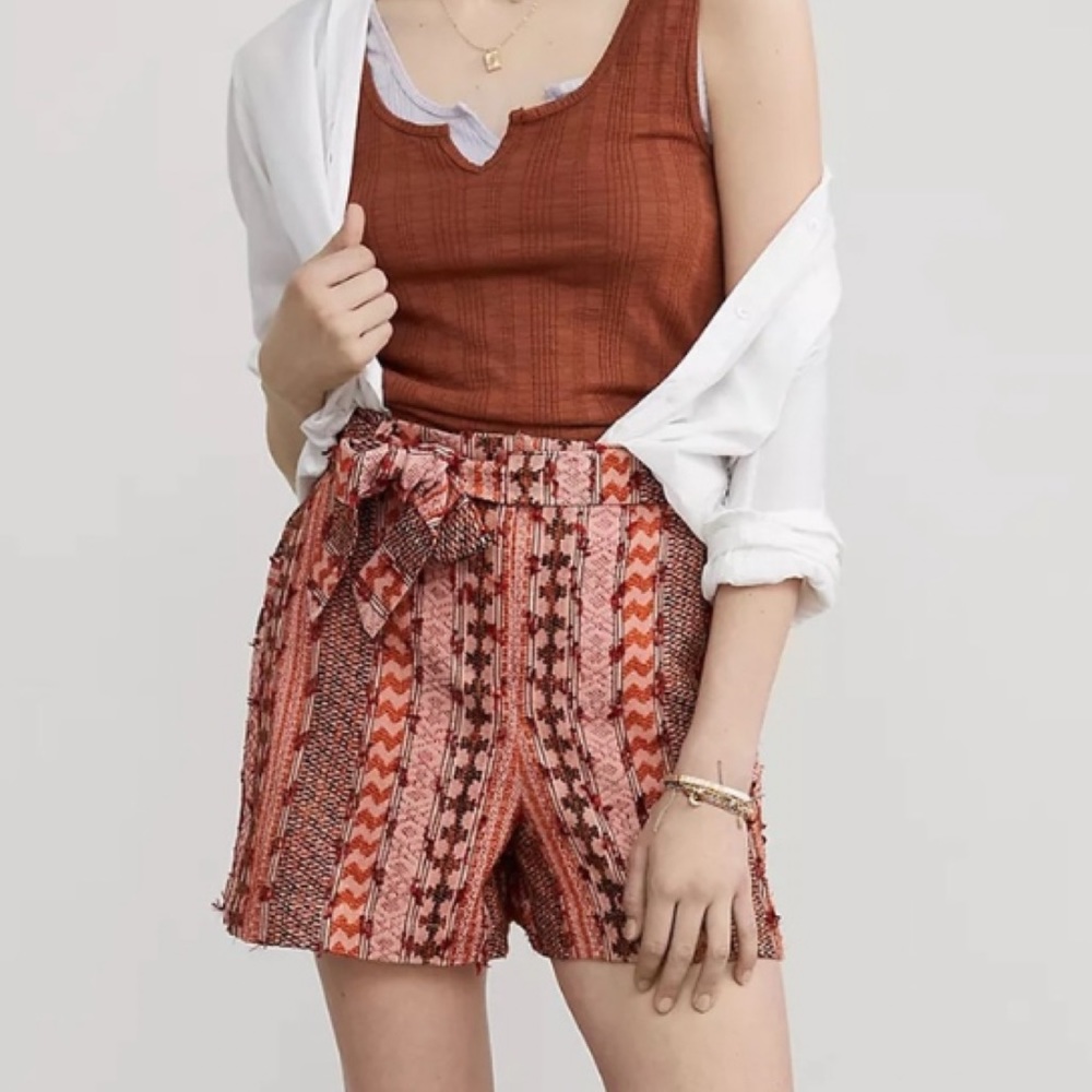 Eva Franco Embroidered Textured High Waist Boho Shorts Size 2